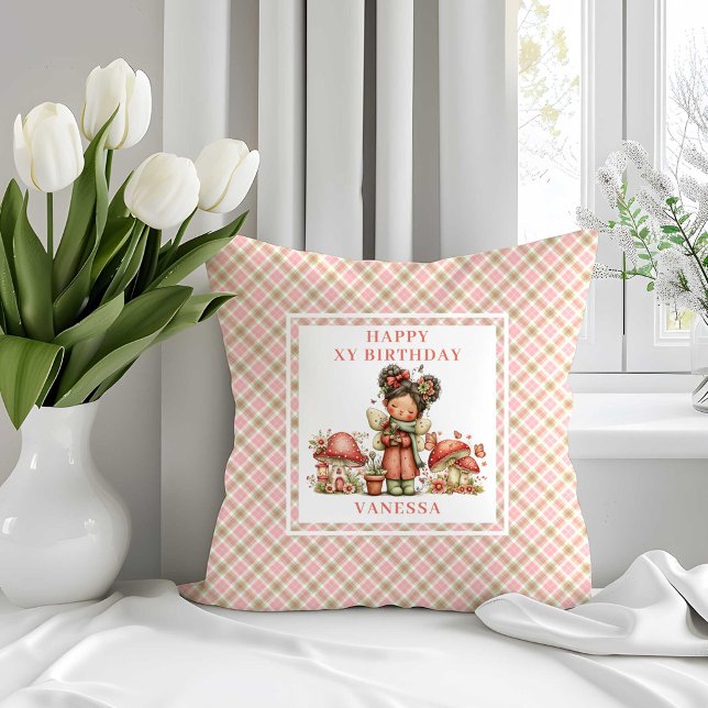 Rosa söt alv 1-årsdag Kuddcover för kastkudde Kudde (Pink Cute Fairy 1st Birthday Throw Pillow)