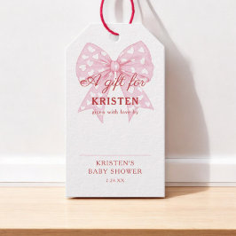 Rosa söt båge Baby Shower-visning Dusch  Presentetikett