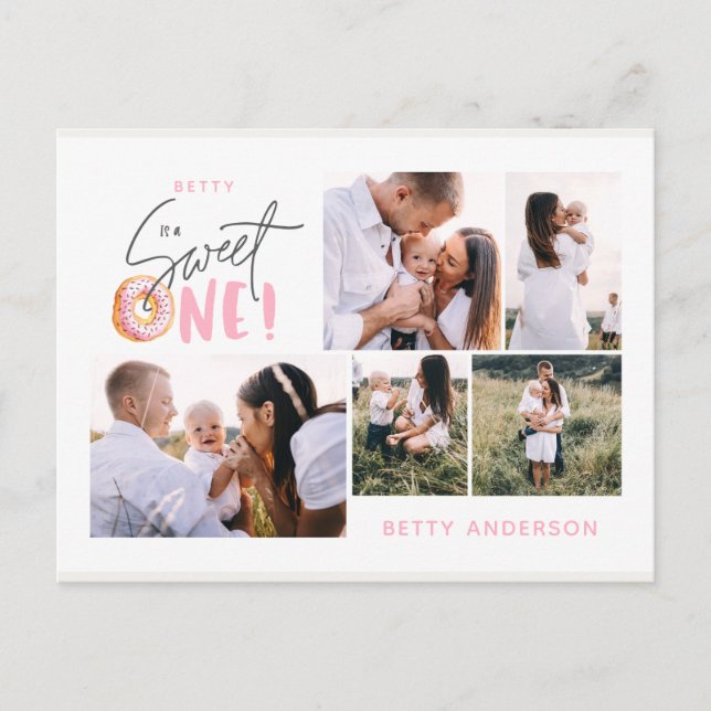 rosa, söt en donationsfödelsedag, multifoto helgda helg vykort (Framsida)