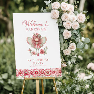 Rosa Söt Fe-flora 3-års Födelsedags Välkomstskylt Poster