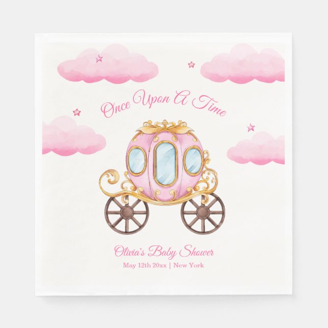 Rosa Söt Feprinsess Vagn Baby Shower  Pappersservett (Framsidan)