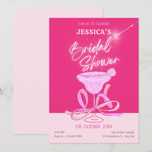 Rosa söt gnistra-Möhippa för cocktail Inbjudningar (Fram/baksida)