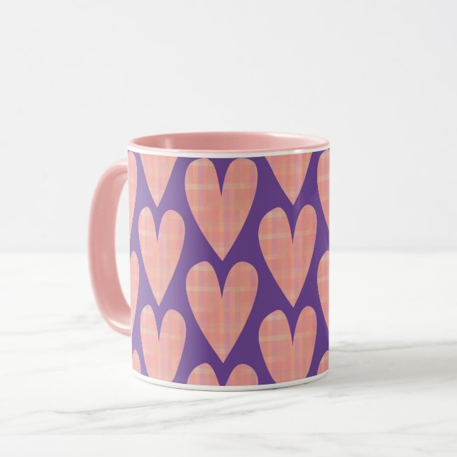 Rosa Söt Hearts på Lila Mugg Kopp (Framsida vänster)