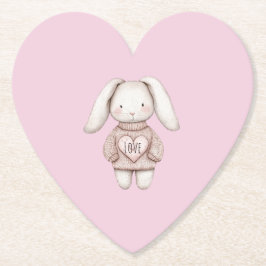 Rosa Söt Kanin Rosa Tröja Hjärt Baby Shower Underlägg Papper