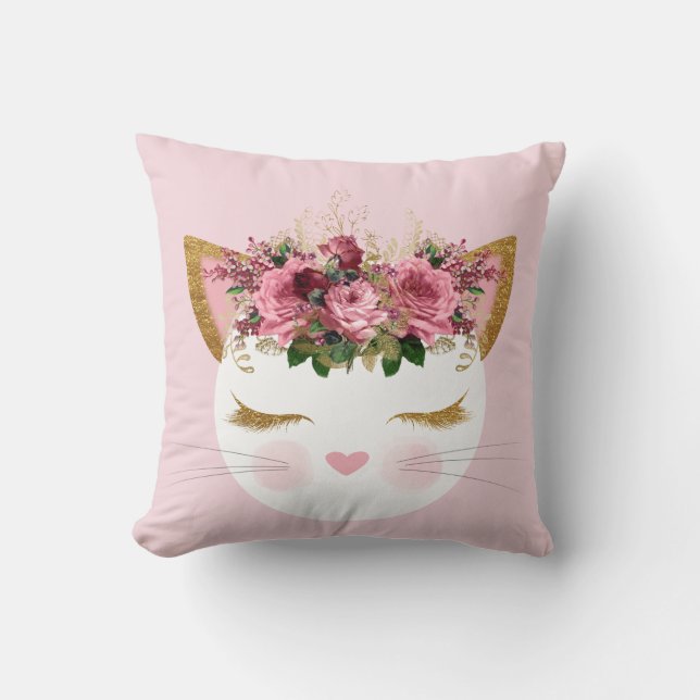 Rosa Söt Kattunge Dekorativ kudde (Framsida)