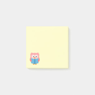 Rosa söt läsande uggla post-it block