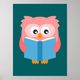 Rosa, söt läsning uggla poster