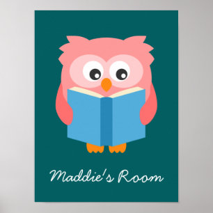 Rosa, söt läsning uggla poster