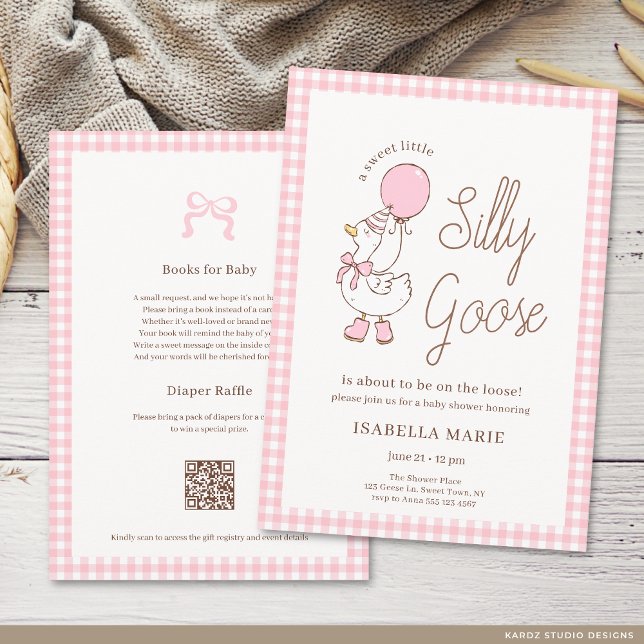 Rosa Söt Liten Dumma Gås Bebis Shower Inbjudningar (The front and back of the invitation shown in a 5x7-inch size. Choose size, paper, and corner style.)