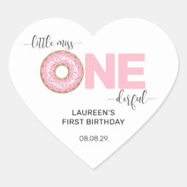 Rosa Söt Liten Fröken 1-årsdag  Hjärtformat Klistermärke