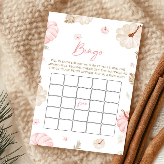 Rosa Söt Liten Pumpa Höst Bingo Spel (Girl Fall Pumpkin Baby Shower Bingo Game)