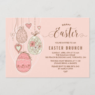 Rosa Söt Ornaments   Påsk Brunch och Egg Hunt Inbjudningar