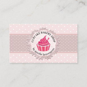 Rosa Söt Prickig Cupcake Visitkort