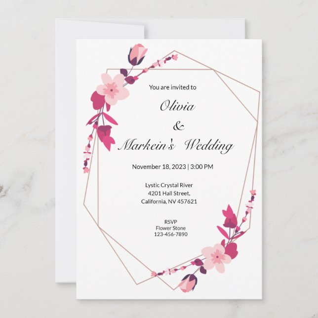 Rosa Söt sakura-bröllopskort Inbjudningar (Framsida)