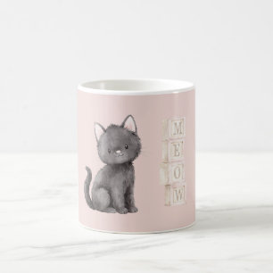Rosa Söt Svart Kitty Katt Mjao Kaffemugg