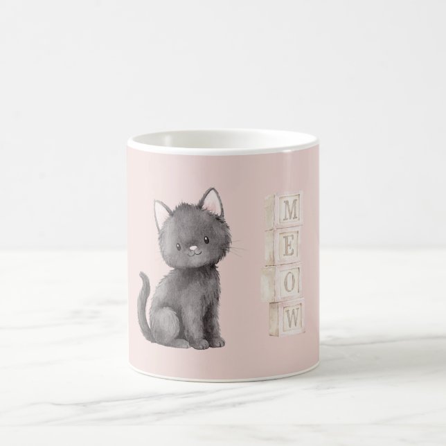 Rosa Söt Svart Kitty Katt Mjao Kaffemugg (Center)