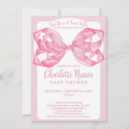 Rosa söt välkomstbåge Baby Shower Vattenfärg Inbjudningar