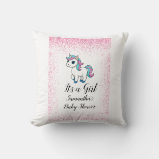 Rosa söt vattenfärg enhörning baby shower Kudde