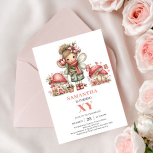 Rosa söta älva 2-års födelsedags blommig inbjudan