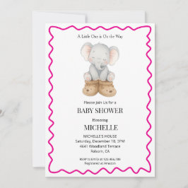 Rosa söta baby elefant baby shower inbjudan