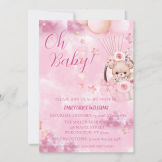 Rosa söta baby shower-inbjudan inbjudningar