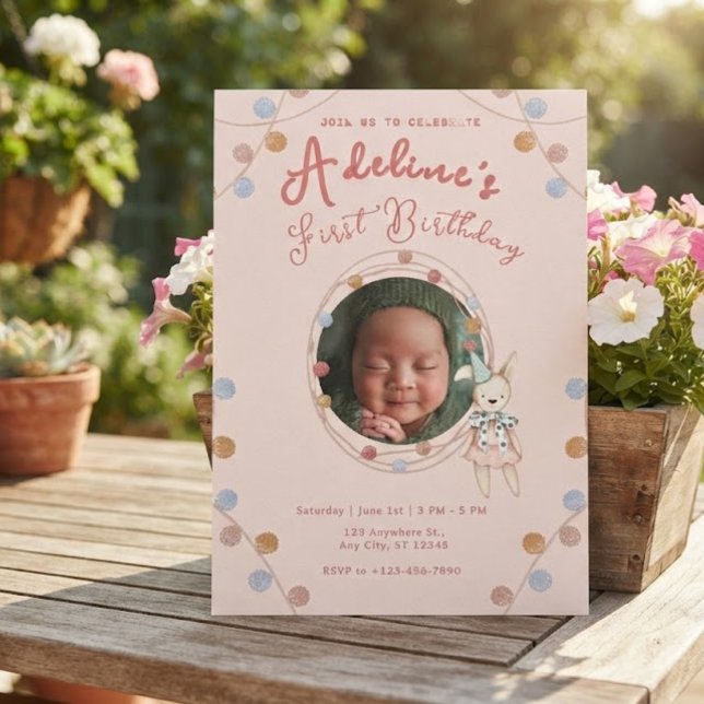 Rosa söta barns födelsedag inbjudningar (Skapare uppladdad)