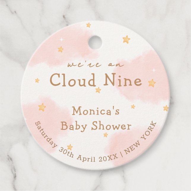 Rosa söta Cloud Nine flicka baby shower  Gåvor Etiketter (Framsida)