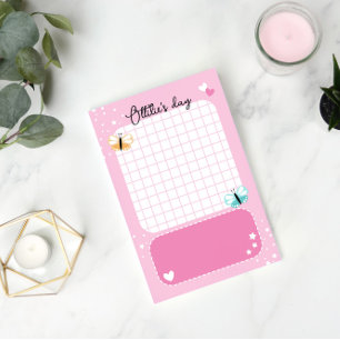 Rosa söta hjärtan stjärnor fjärilar Lägg till namn Post-it Block