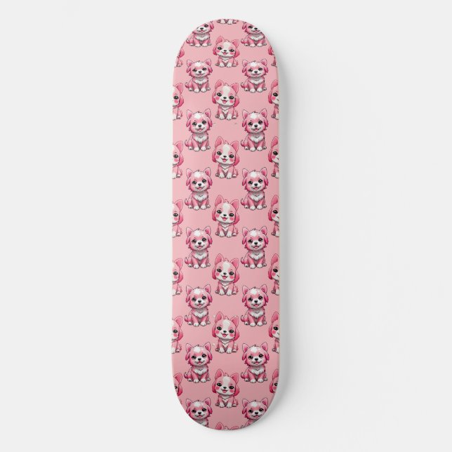 Rosa söta hundar mini skateboard bräda 18,5 cm (Framsida)