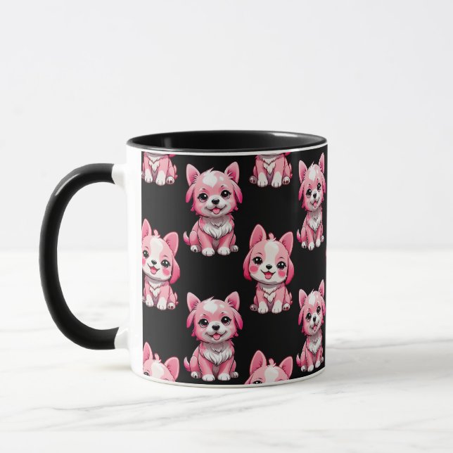 Rosa söta hundar - Svart  Mugg (Vänster)
