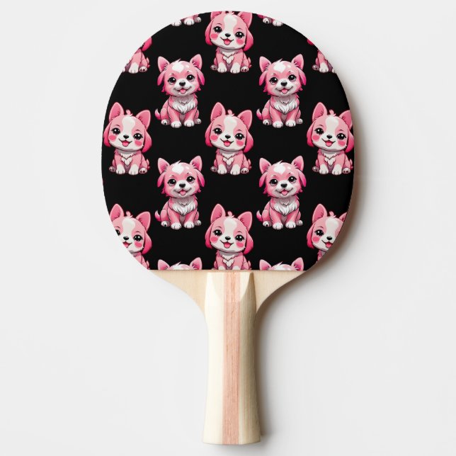 Rosa söta hundar - Svart  Pingisracket (Framsidan)