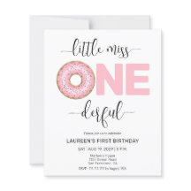 Rosa söta lilla Fröken 1-års födelsedagsinbjudan