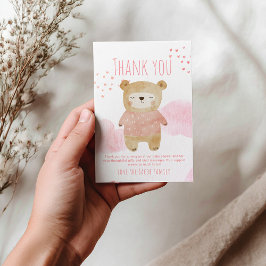 Rosa Söta sovande Baby Bear Hearts and Clouds Tack Kort