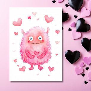Rosa sött valentinmonster valentine `s Day-kort Kort