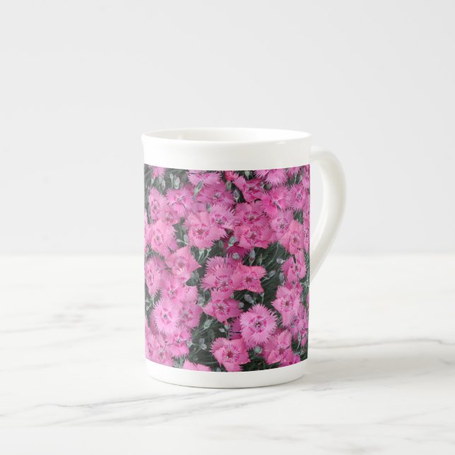 Rosa sötwilliam-blommor benporslin mugg (Framsida höger)