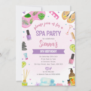 Rosa Spa Party födelsedagsinbjudan Pamper och slap Inbjudningar