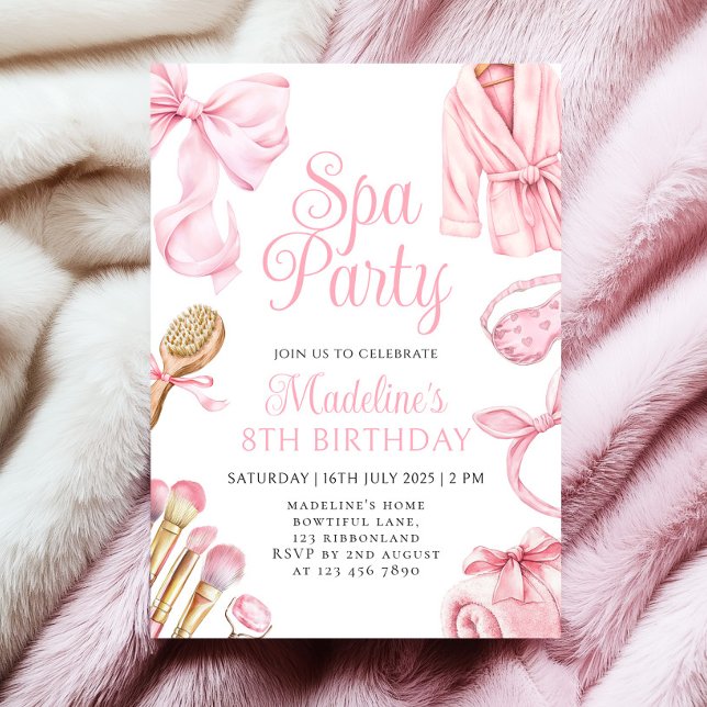 Rosa Spa Party Girl 8:e födelsedagsinbjudan Inbjudningar (Skapare uppladdad)