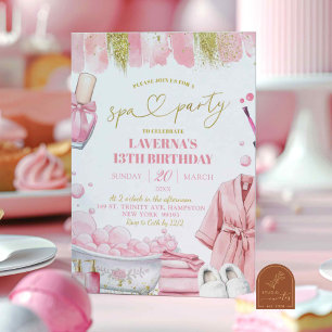 Rosa Spa Party Manicuiture Pedicure Birthday Inbjudningar