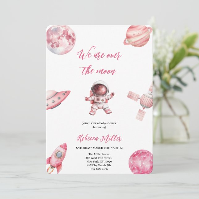 ROSA SPACE BABYSHOWER-INBJUDANDE INBJUDNINGAR (Stående Fram)