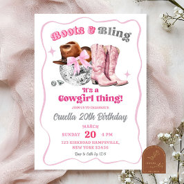 Rosa Space Cowgirl Boots and Bling Birthday Inbjudningar
