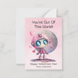 Rosa Space Robot Budget Classroom Valentine Day Anteckningskort