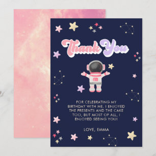 Rosa Space Stars Astronaut Birthday Tack för ditt Kort