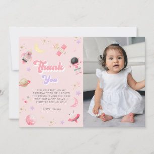 Rosa Space Stars Astronaut Birthday Tack Kort