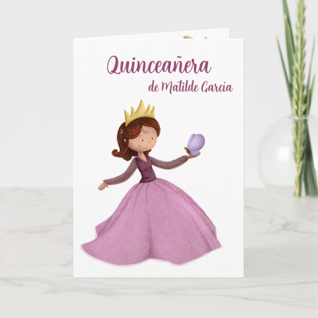 Rosa spanska Quinceanera Inbjudan (Framsida)