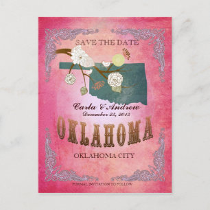 Rosa Spara Datum -Oklahoma Karta Med Vackra Fåglar Meddelande Vykort