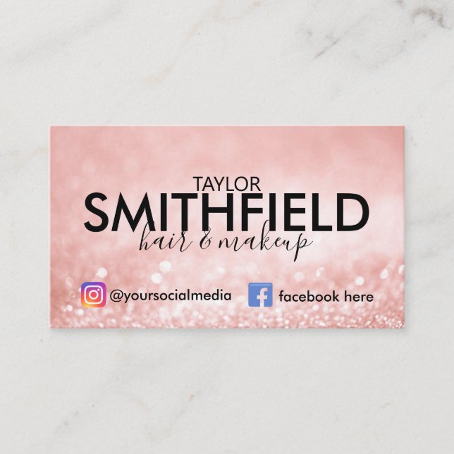 Rosa Sparkles Silke Hair & Makeup, Trendig Visitkort (Framsida)