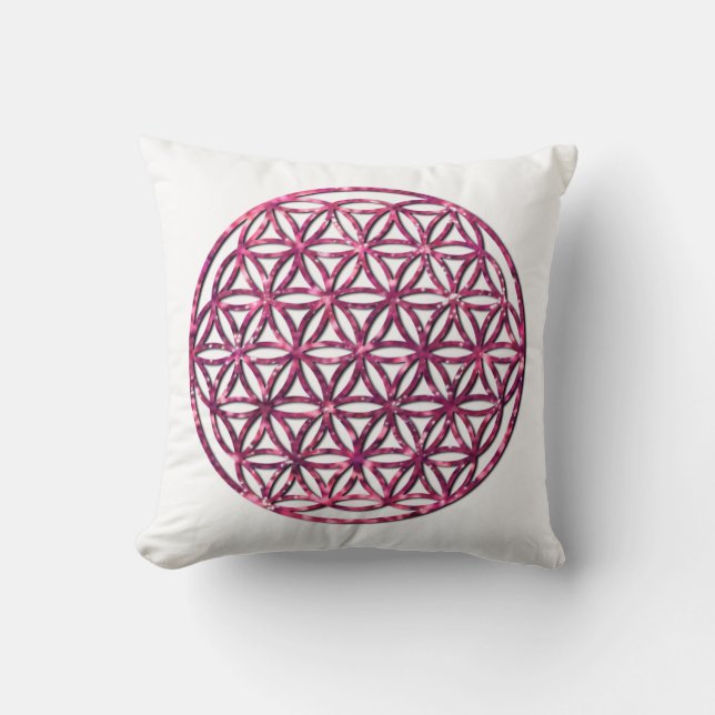 Rosa Sparkling Flower of Life image Kudde (Framsida)