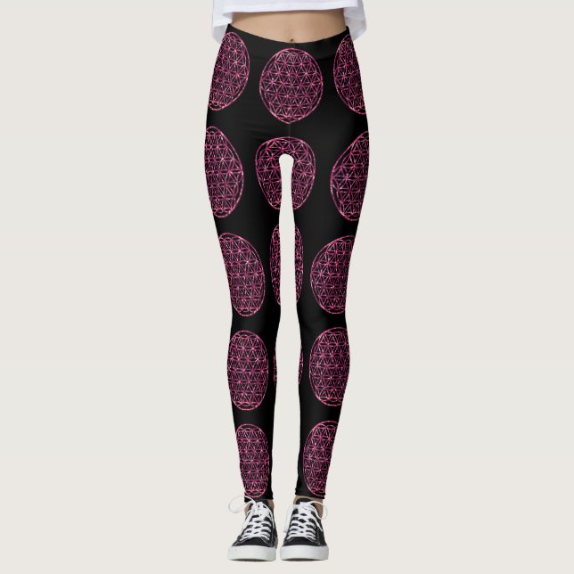 Rosa Sparkling Flower of Life Leggings (Framsida)