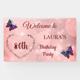 Rosa Sparkly Butterfly personlig 80:e födelsedagen