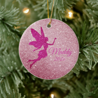 Rosa Sparkly Fairy Ornament Personlig Gift